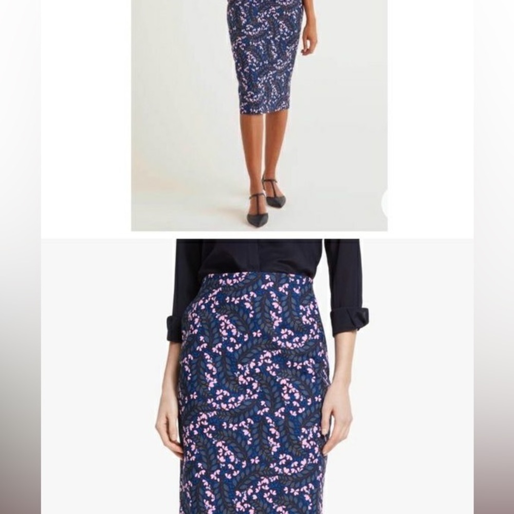 Boden Kensington Blue Pink  Floral Pattern Stretch Pencil Skirt 8 NWOT